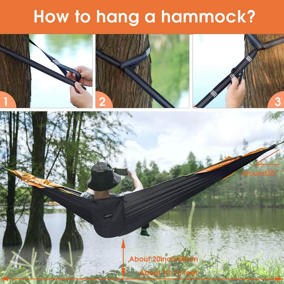 PopHammock -  Large Camping Hammock with Mosquito Net