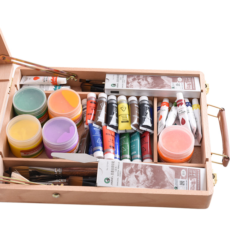 Wooden sketching easel and painting box
