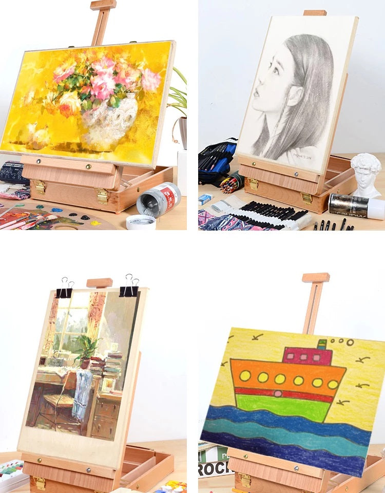 Wooden sketching easel and painting box